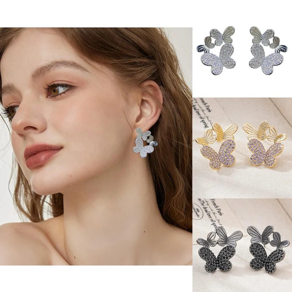 

Missvikki New Romantic Luxury Fashion Black Butterfly Stud Earrings For Women Wedding Party CZ Bridal Earrings Trendy Jewelry