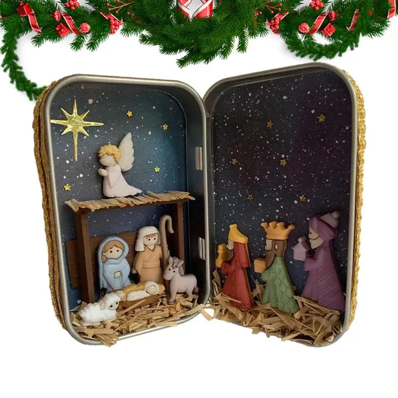 Christmas Nativity Set The Birth Of Jesus Holy Family Religious Figurine Ornament Christmas Nativity Scene Box Home Decor Crafts