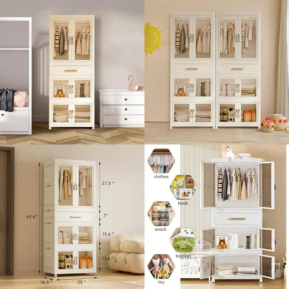 

Portable Children's Wardrobe with Hanging and Drawers for Clothes Storage