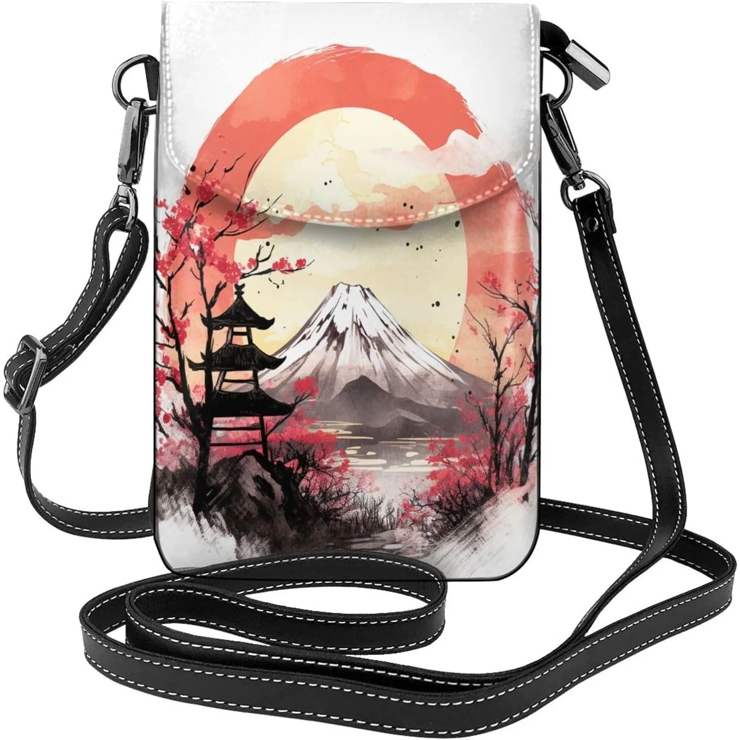 

Японская кожаная сумка через плечо с традиционной росписью для женщин, небольшой кошелек для мобильного телефона, мини-сумка на плечо для телефона, кошелек