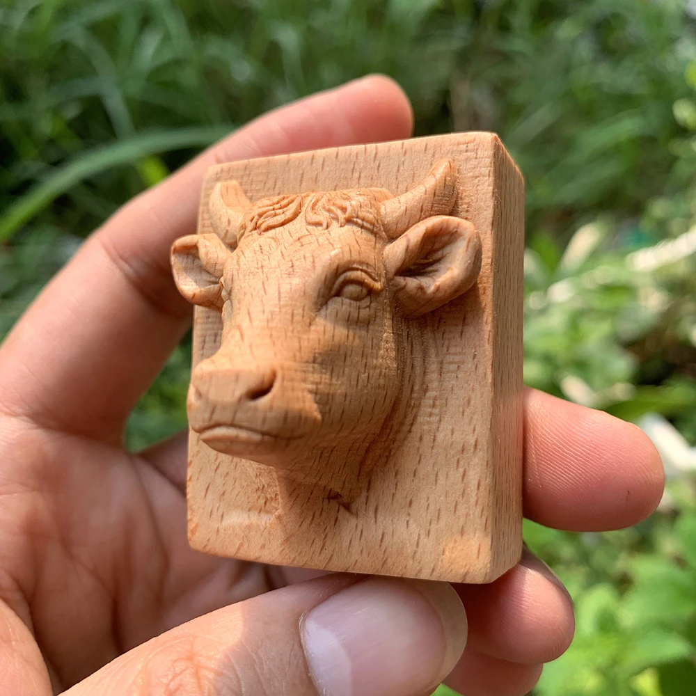 Hand-Carved Wooden Bull Head Statue Ornament, Animal-Themed, Suitable for Christmas Decorations, Holiday Decorations, Home Decor, Bedroom, Back-To-School Season Gifts, New Year Gifts, Study Room