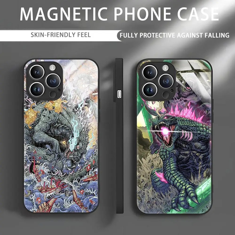 Anime G-GodzillaS Monsters Phone Case For iPhone 16 15 14 13 12 11 X XR XS 8 Plus Mini Pro Max Glass Magnetic Phone Case