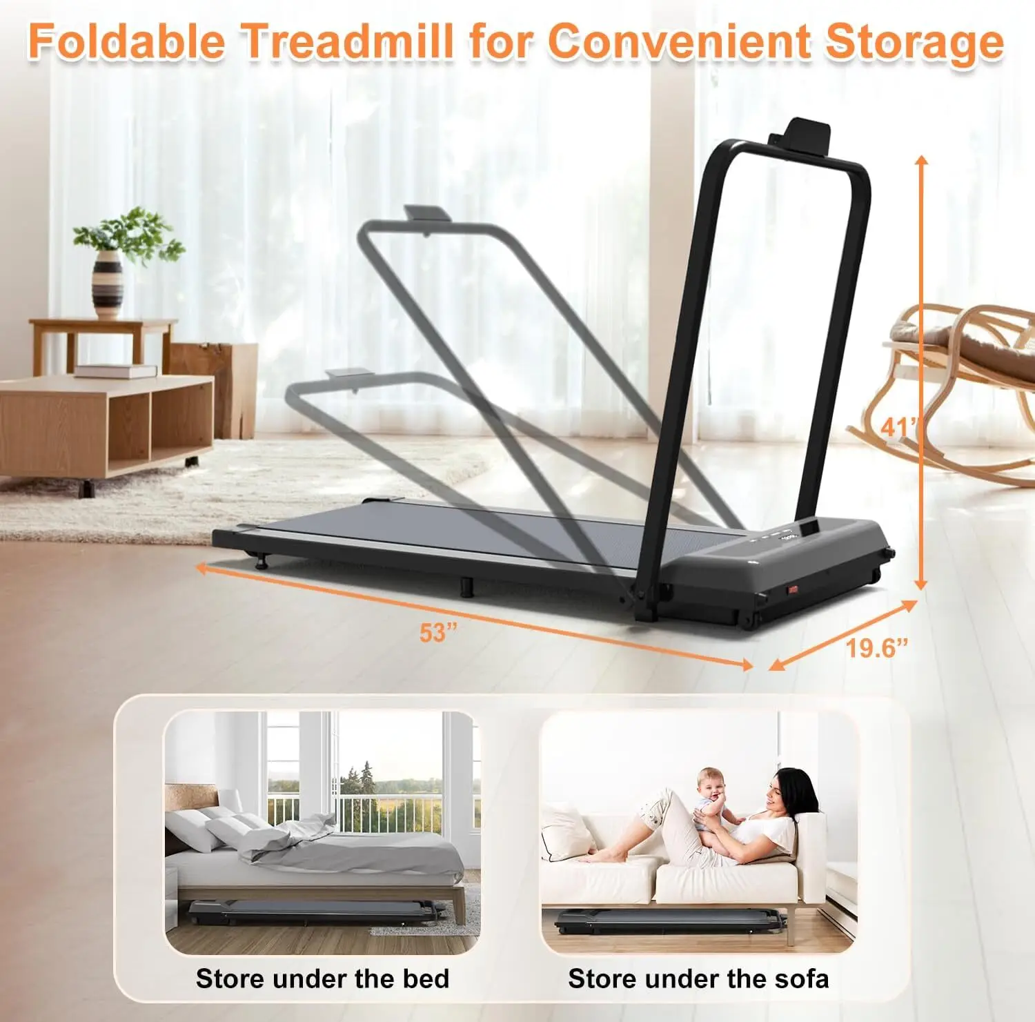 Walking Pad Under Desk Treadmill Walking Treadmill Max Speed 6.2MPH 2 in 1 Treadmills for Home Office Desk Treadmill