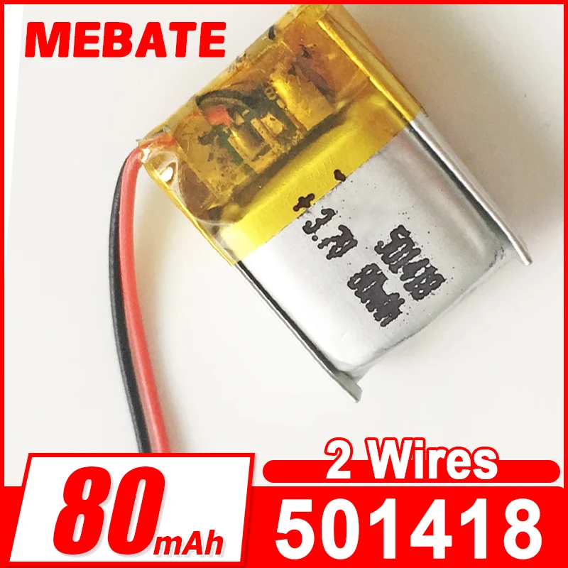 

Литий-полимерный перезаряжаемый аккумулятор 3,7 В, 80 мАч, 501418 для MP3-плееров, GPS-устройств, Bluetooth-гарнитур, видео-ручек, браслетов, часов, светодиодных фонарей