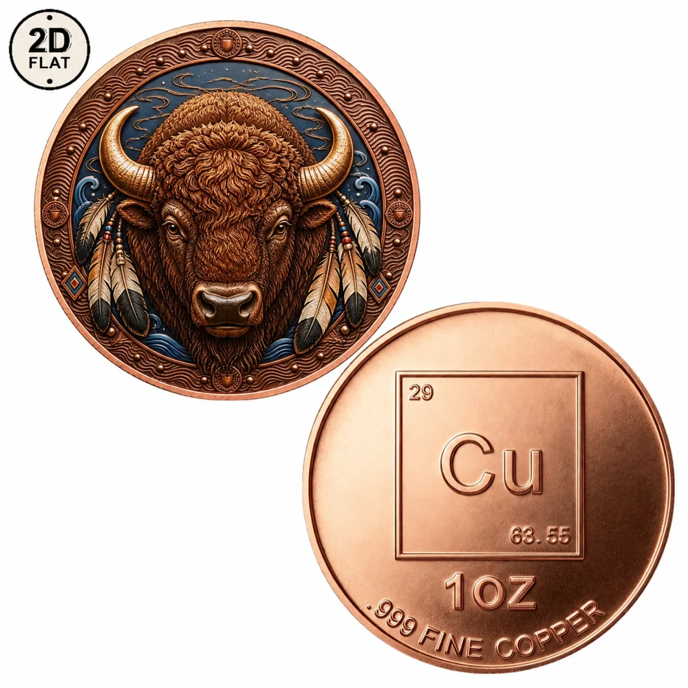 1pc Vintage Bison Buffalo Copper Collectible Coin 2D 1 OZ .999 Fine Copper Commemorative Medal Wildlife Souvenir Holiday Gifts