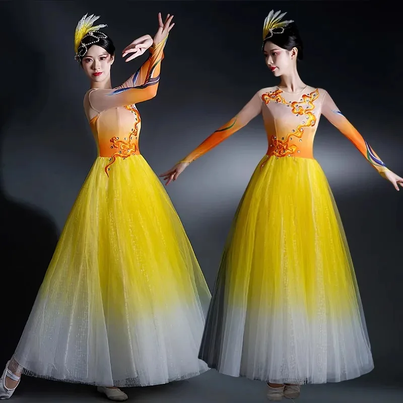 New Opening  Big Swing Skirt Dance Costume Women's Atmospheric Gauze Skirt Modern Dance Song and Dance Performance Costume