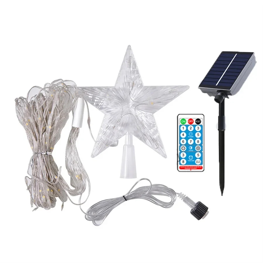 288 LED Outdoor Solar Star Icicle ights 3M 9 Strands Solar Waterfall Light with Topper Star Christmas Waterfall String Light