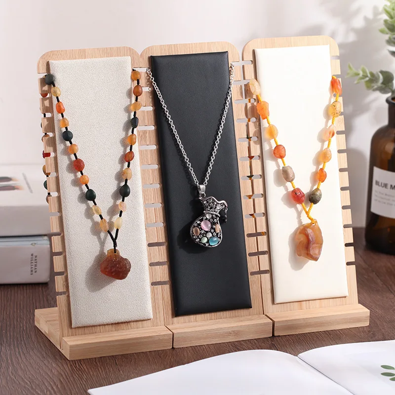 

L Shape Jewelry Necklace Display Holder Stand Removable Natural Bamboo Pendant Organizer Wholesale Jewellery Necklace Storage