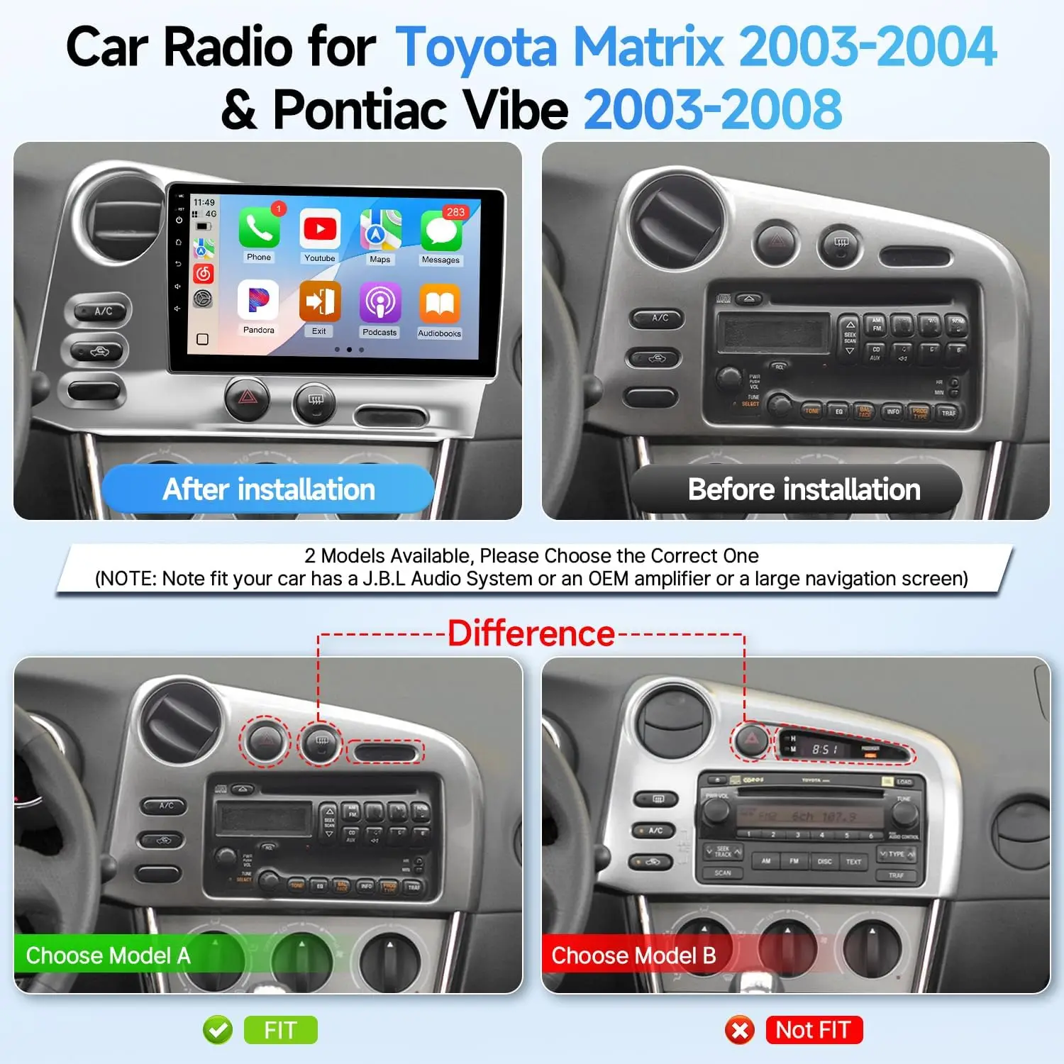 Fast Boot Linux Radio for Toyota Matrix 2003 2004 Stereo Upgraded For Pontiac Vibe 2003-2008 (Physical Fit Only)