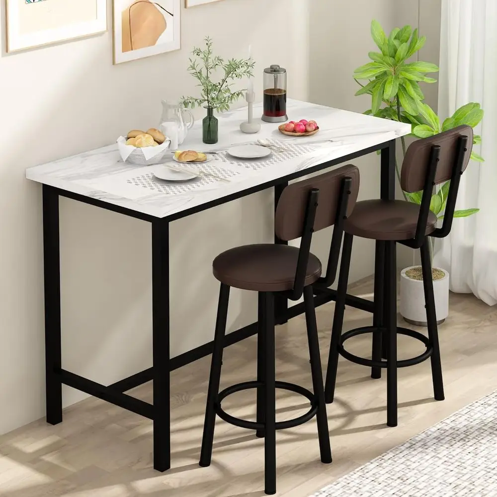 Conjunto de jantar branco de 3 peças para espaço pequeno com 47 mesas retangulares e 2 bancos de couro PU para apartamento, cozinha ou sala de estar