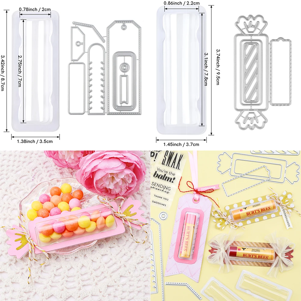 Plastic Clear Rectangle Domes Self-Adhesive Lip Balm Pouches Money Holder Candy Metal Cutting Dies DIY Scrapbooking Shaker Card