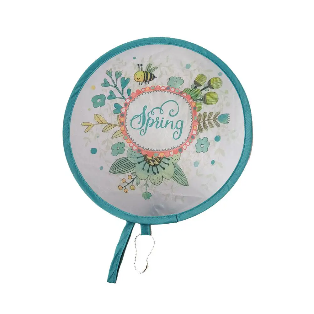 Mini Portable Folding Fan Portable Cartoon Pocket Cloth Creative Fans Embroidery Fan Foldable Fan Gift Silk Round Flower R6O0