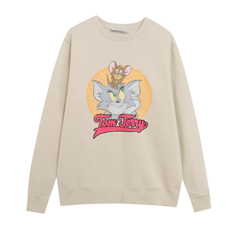 

Cute Cartoon Print Fleece Lined Hoodie Casual Loose round Neck Polyester Cotton Blend Comfortable plus Size Trendy Sweatshirt