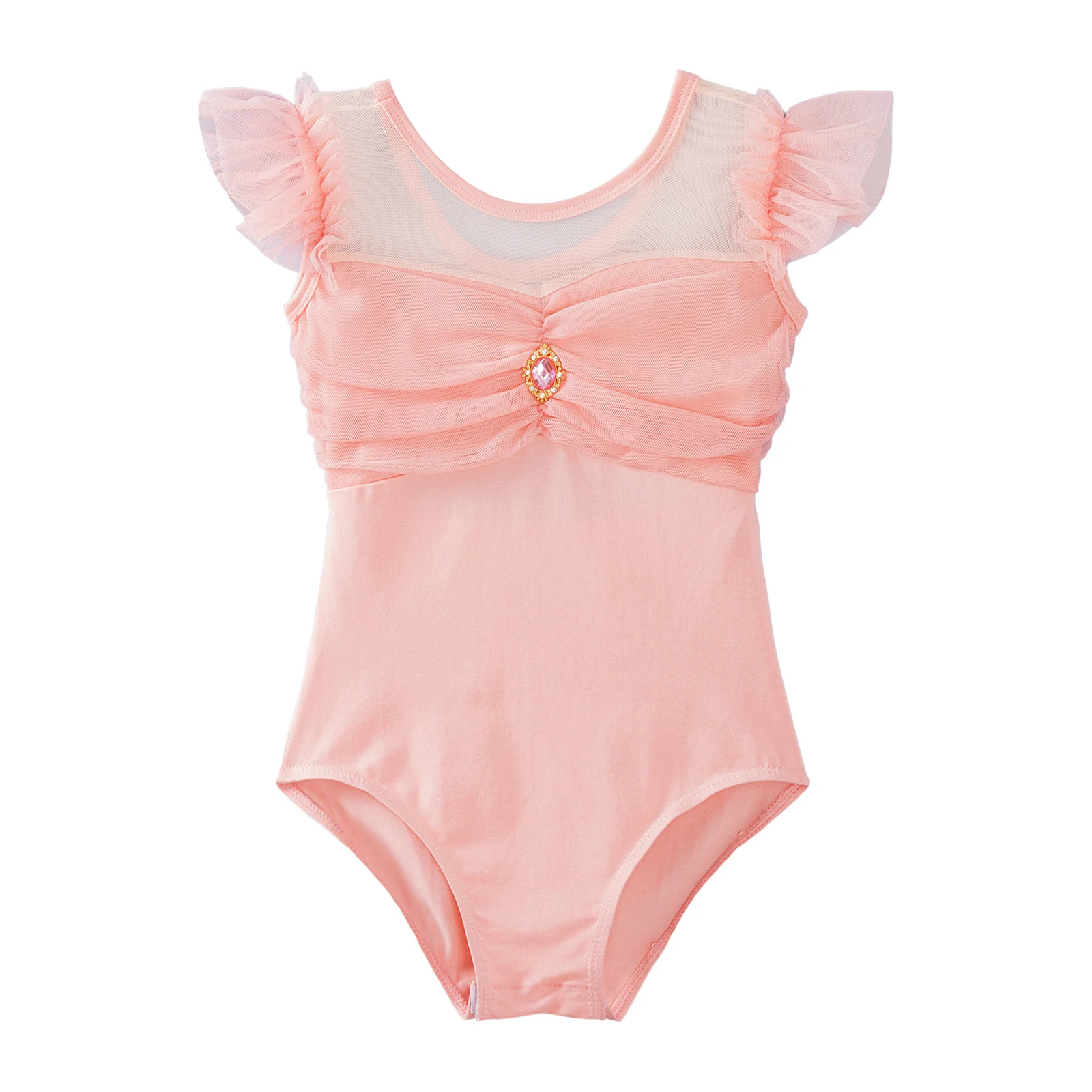 Ballet Maillots Voor Meisjes Kinderen Ruche Mouwen Dans Gymnastiek Eendelig Katoenen Romper Bodysuit Activewear Ballerina Kostuum