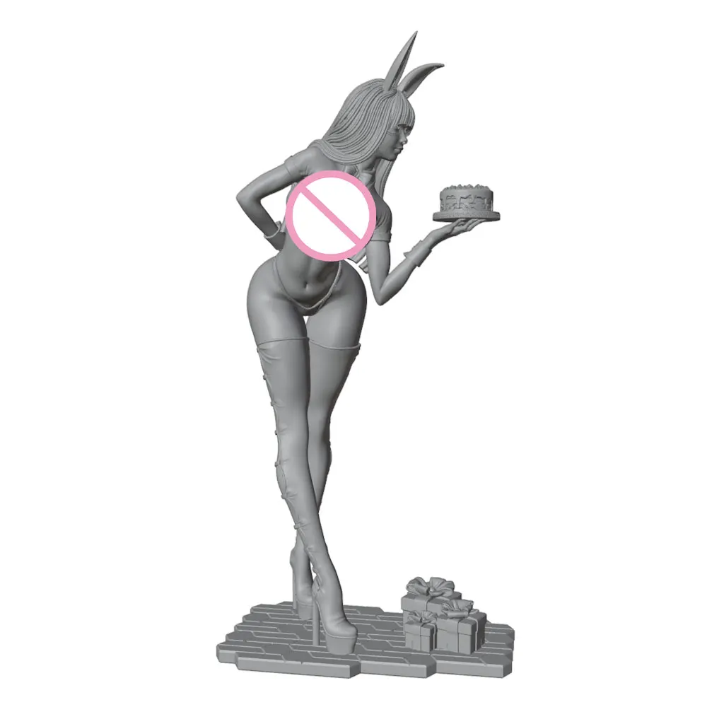 1/24/12/6 Holiday party theme bunny girl character, cute girl resin model kit GK mini 3D printed gray model statue, not painted view 6