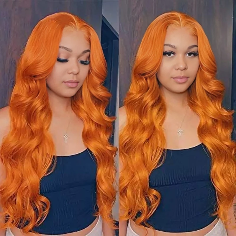 

30 inch 13x4 Orange Ginger Lace Front Wig Body Wave 13x6 Lace Frontal Wig Brazilian Ginger Wigs 200% Human Hair Colored Wigs