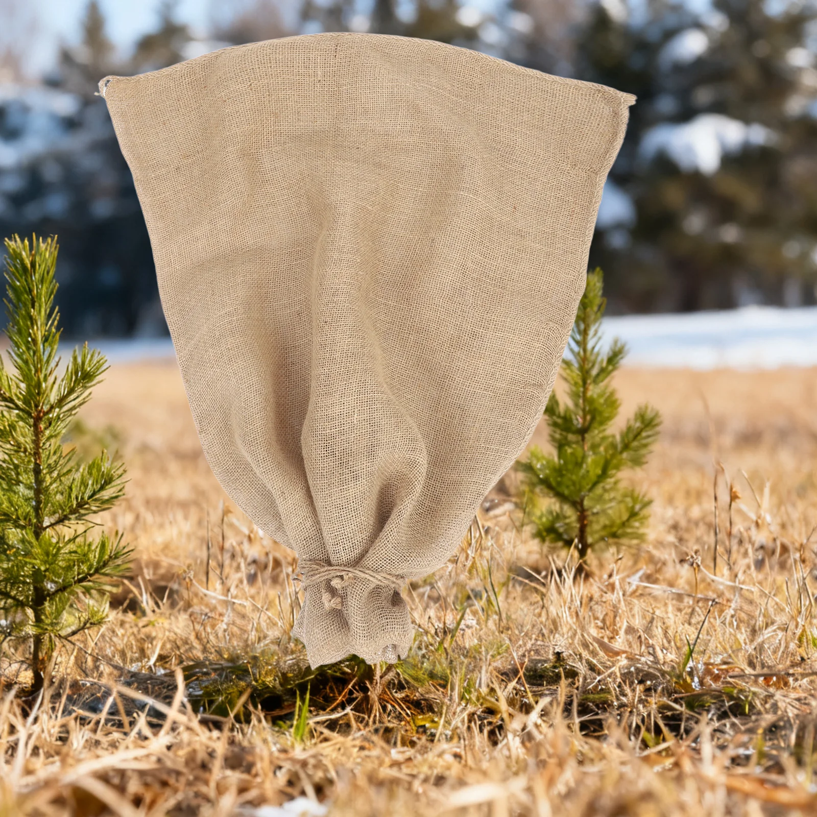 

2Pcs Burlap Plant Frost Cover Drawstring Winter Outdoor Shrubs Trees Protector Sack Reusable Frost Cloth Winter Plant Protector