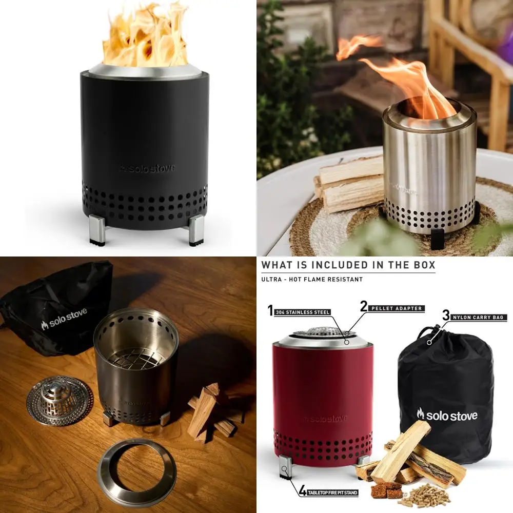 

Smokeless Stainless Steel 5.1 Inch Tabletop Fire Pit for Outdoors, Camping, and Patio - Wood Burning, Portable Fireplace with St