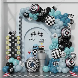 148 Uds. Kit de arco de guirnalda de globos temáticos de coche de carreras, globos de látex negros y azules marinos, decoración para fiesta de cumpleaños y Baby Shower rápido para niño
