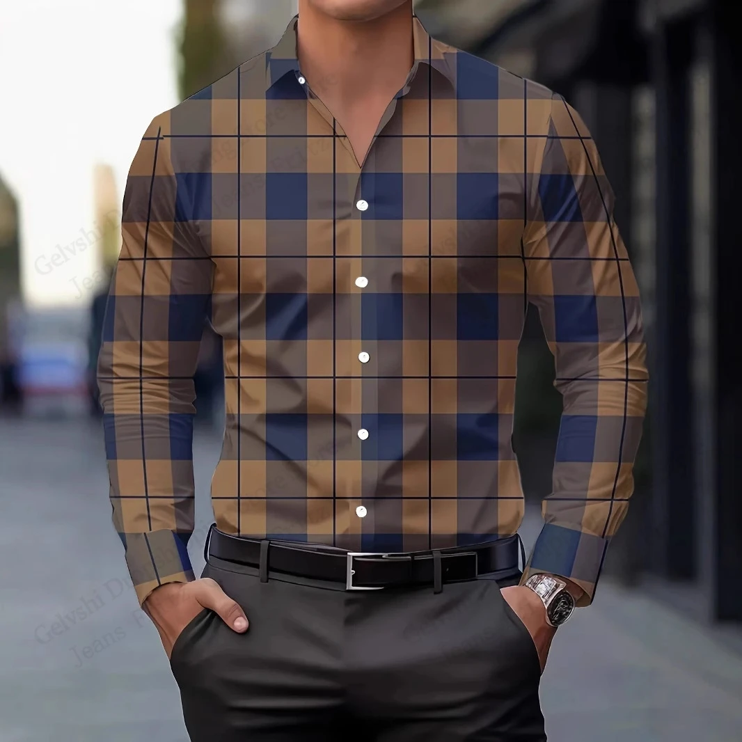 Camicia a maniche lunghe scozzese da uomo Camicia con stampa 3D a quadri Uomo Donna Moda Casual Ufficio Camicie da lavoro Camicetta da uomo firmata