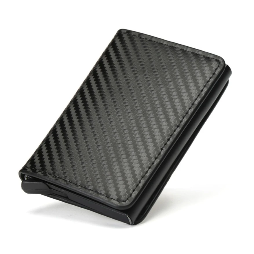 Diebstahlsicherer RFID-Kartenhalter – automatische Pop-Up-Geldbörse aus Kohlefaser für Herren, schlankes schwarzes Ausweis-/Kreditkartenetui mit sicherem Stauraum
