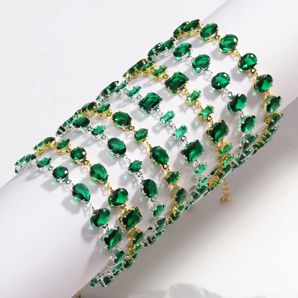 Luxus Marke Zirkon Tennis Armbänder Für Frauen Smaragd Kristall Charms Armreif Hochzeit Schmuck