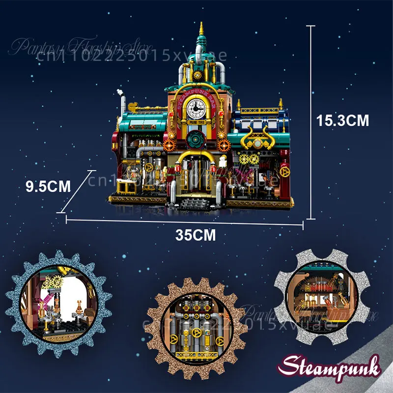 ZHE GAO Bausteine Steampunk Bar Kleine Partikel Street View Puzzle Set Spielzeugmodelle Dekoration für Kinder Halloween Geschenk