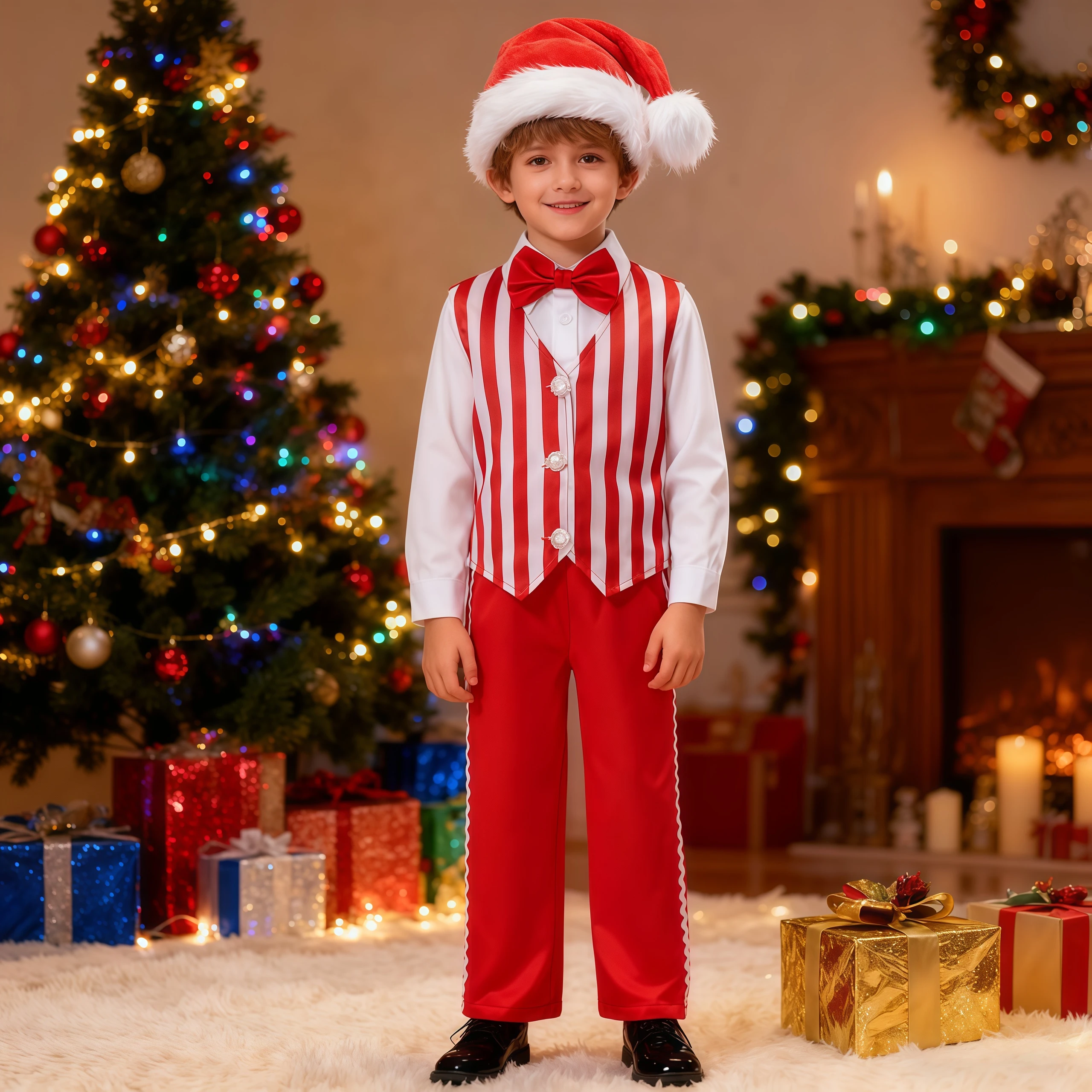 Disfraz de Papá Noel para niños, chaqueta de manga larga de Navidad, pantalones, sombrero, conjunto para niños, Navidad, Halloween, Cosplay, trajes de 3 piezas