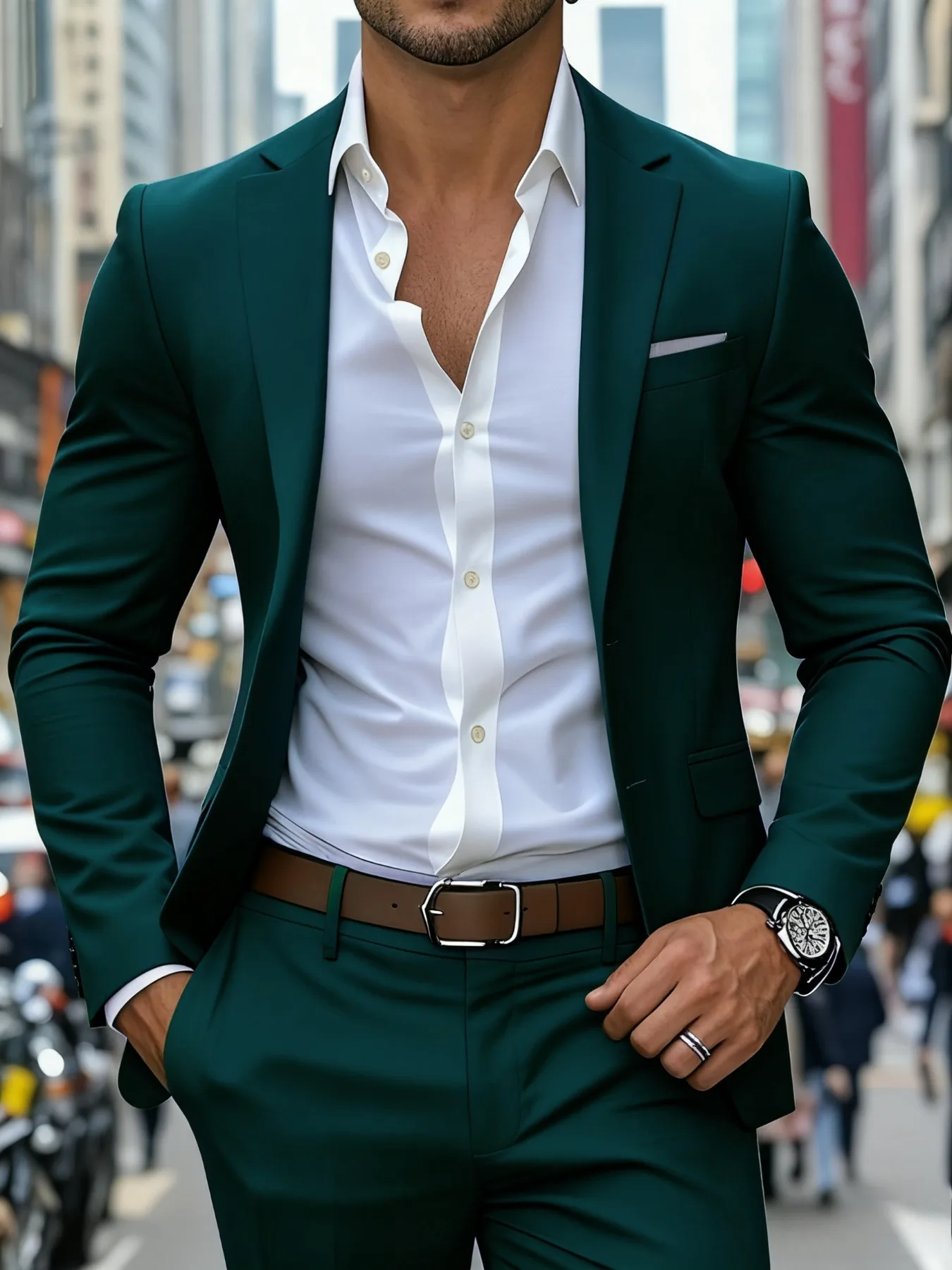 

Мужской костюм-двойка приталенного кроя с лацканами – официальная одежда для женихов и свидетелей на свадьбах и деловых мероприятиях