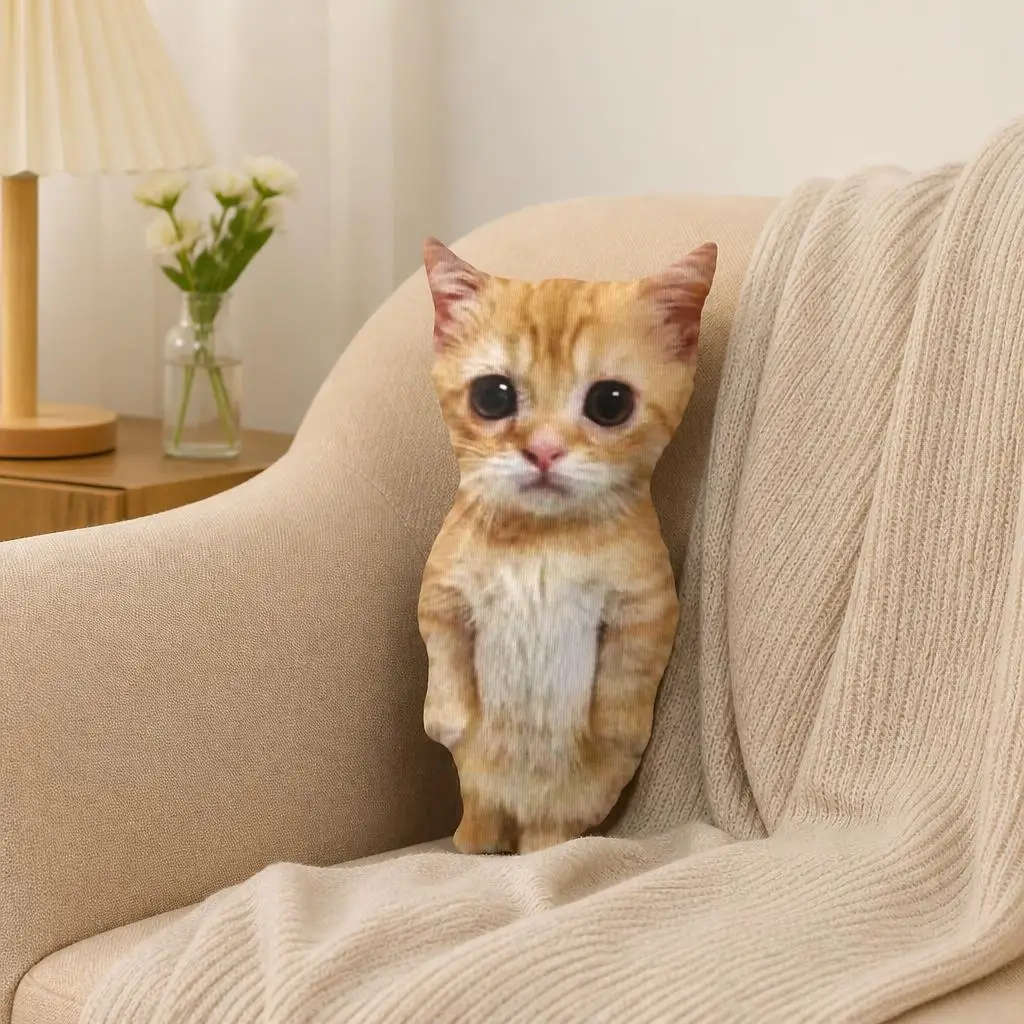 Standing Kitten Plush Pillow Cute Cat Cushion Stuffed Throw Pillow Cat Lover Gift for Sofa Bedroom Home Decor Living Room