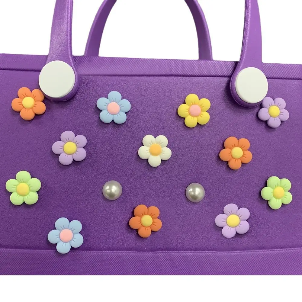 Breloques colorées pour sacs Bogg, sac de plage en caoutchouc, fourre-tout de plage bricolage, décoration de sac à main, fleurs et perles pour sac Bogg, 24 pièces