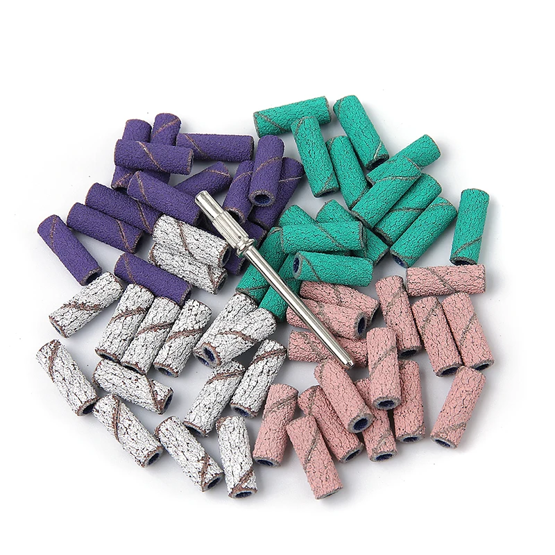 80/60pcs 3mm Mini Nagel Schuurbanden met 1pc as Set Elektrische Boor Boor Dode Huid verwijderen Pedicure Polijsten Accessoire