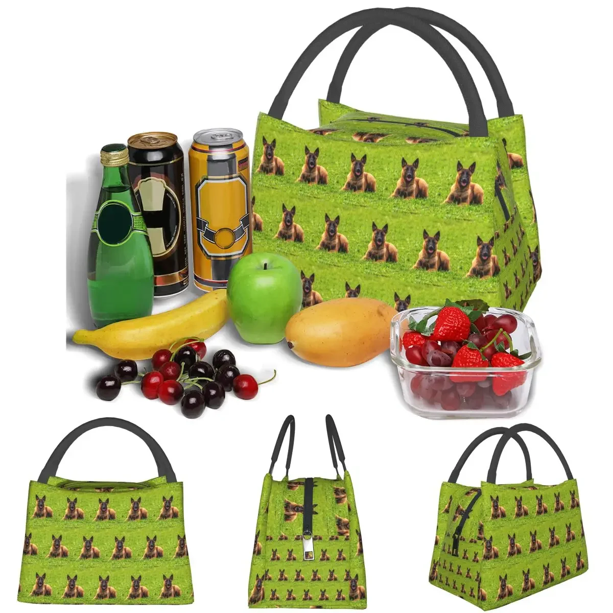 Belgian Shepherd Dog Malinois Lightweight Handheld Insulated Lunch Bag Aluminum Foil Liner for Adults Students Travel Picnic
