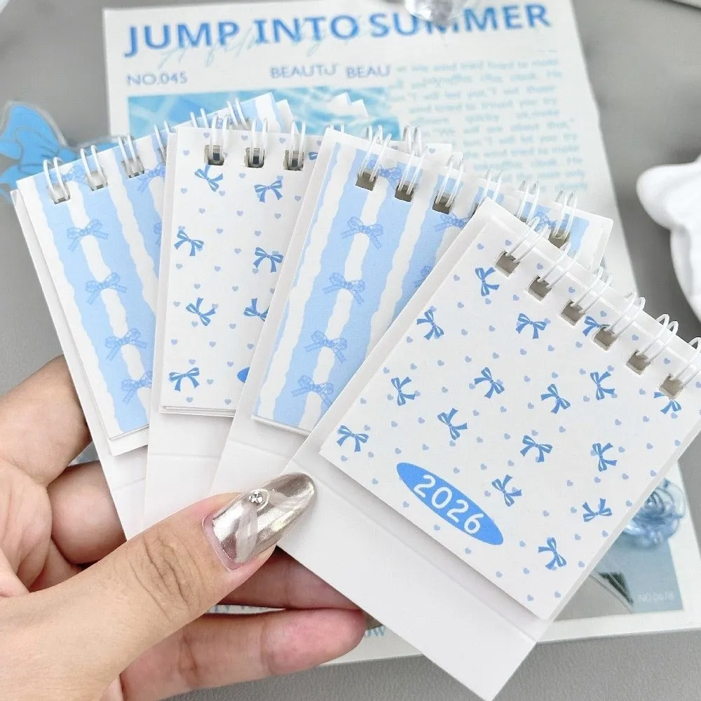 Creative Mini 2026 Desk Calendar Coil Binding Cartoon Schedule Planner Bow Portable Daily Planner Desktop Decoration