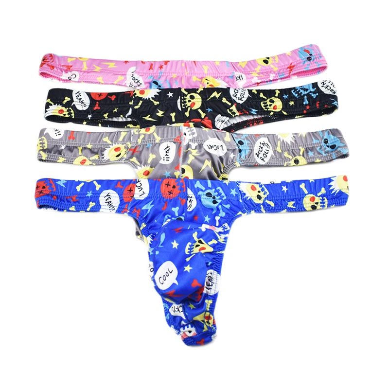 

4PCS Mens Thong Underwear Sexy Low Waist Print U-convex Pouch Men Thongs & G-Strings Tangas Hombre Ropa Interior T-back Thongs