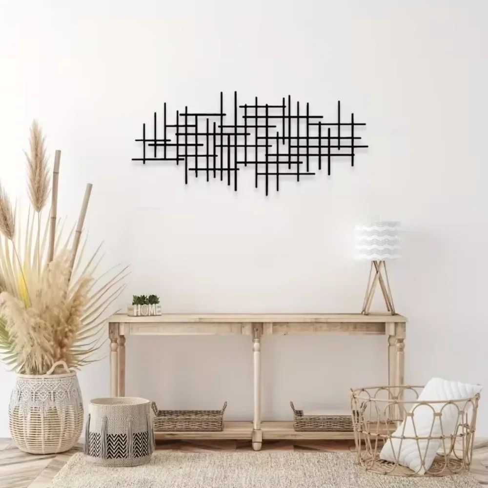1pc Metal Wall Art Sculpture - Abstract Grid Cover. Geometric Pattern Wall Decoration.Wall Hanging Main Decoration.Wall Sticker.