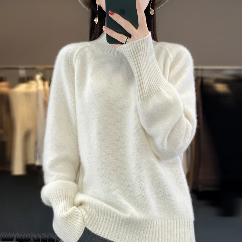 LDZWSM Turtleneck Cashmere Sweater Women Autumn/Winter New Pure Wool Sweater Ladies Knitting Loose Large Size Pullover Female