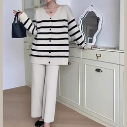 HELIAR Women Striped Long Sleeve Buttons Up Cardigan Top and Pants Set Casual Loose Women Outfit Office 2 Piece Set Fall Winter