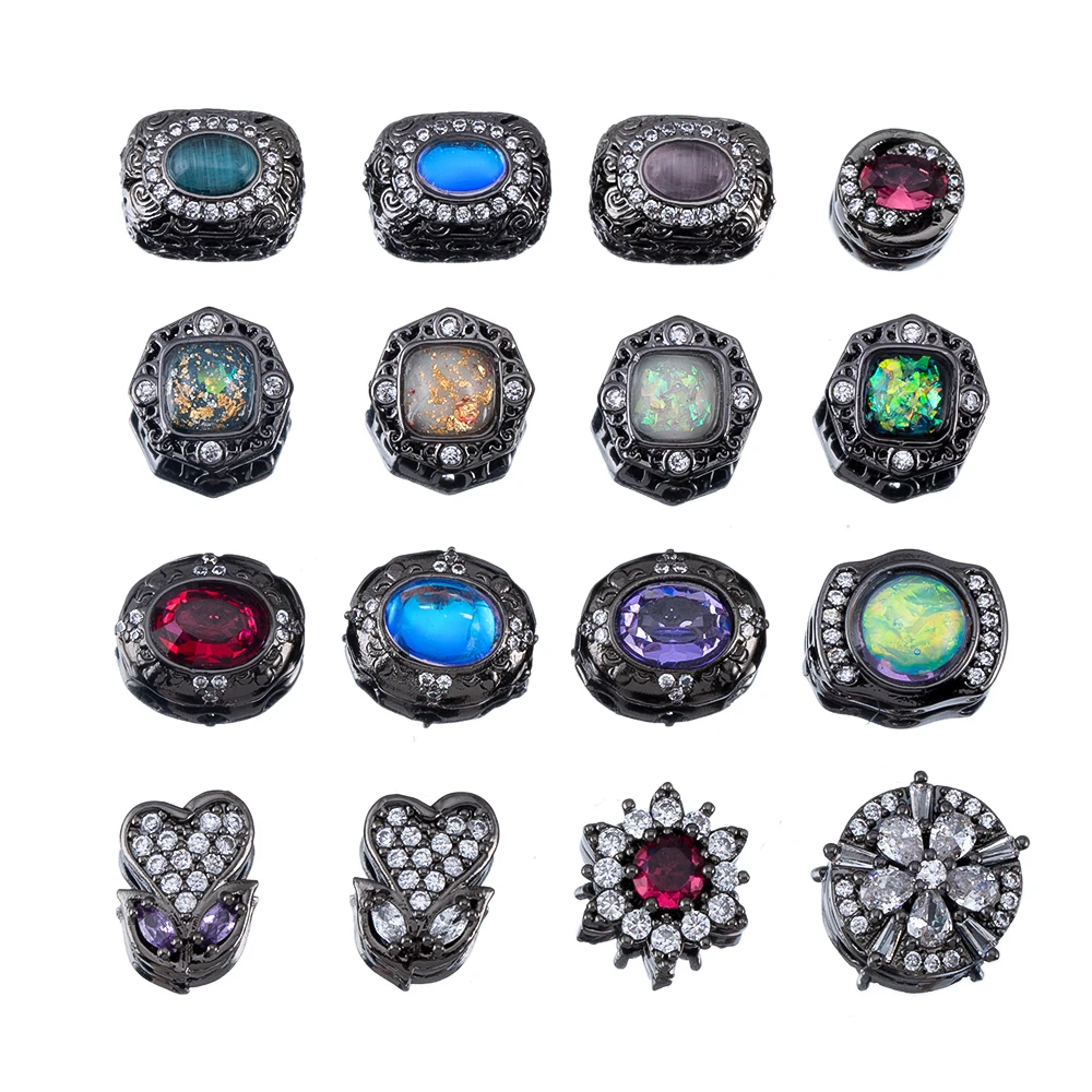 

1pc Black Metal Oval Spacer Beads Copper Bracelets Heart Flower Stone Beads Necklace Accessories Y2k Jewelry Making Components