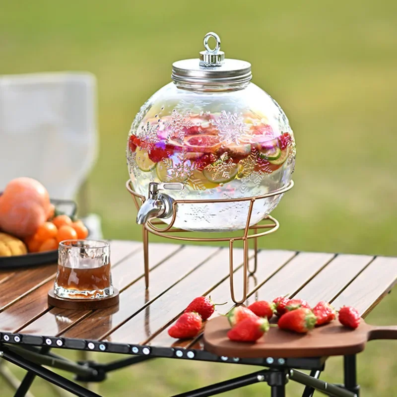 Home Picnic Outdoor Fruit Juice Can Bar Glass Coke Bucket Container With Faucet Large Capacity Cold Water Bottle