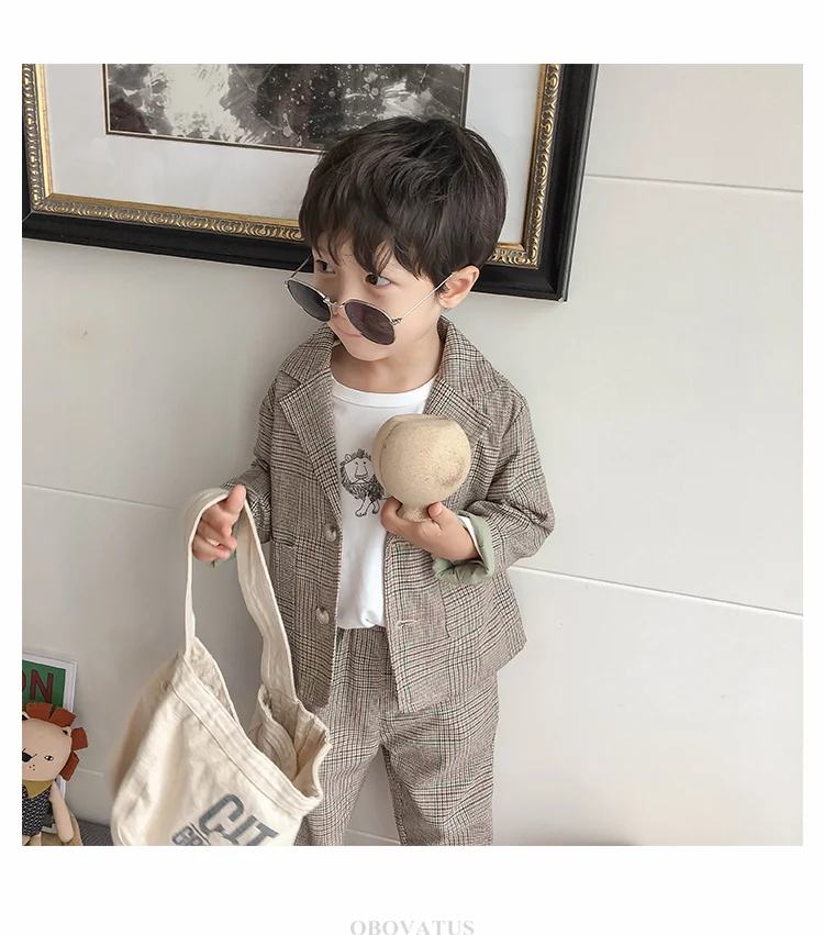 Neuer Karieranzug für Jungen, Blazer-Set, Kinder-Slim-Fit, Hochzeits- und Partykleidung, formelles Outfit im koreanischen Stil, cooler Jungen-Blazer, für 2, 3, 4, 5, 7, 9 Jahre – Detail 2