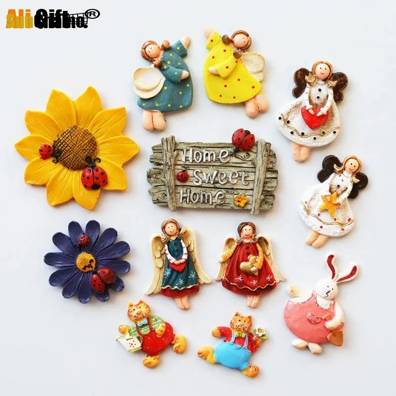 3D magnetic stickers for refrigerator, home decoration accessories, with flowers, Angel, rabbit, animal, kitten