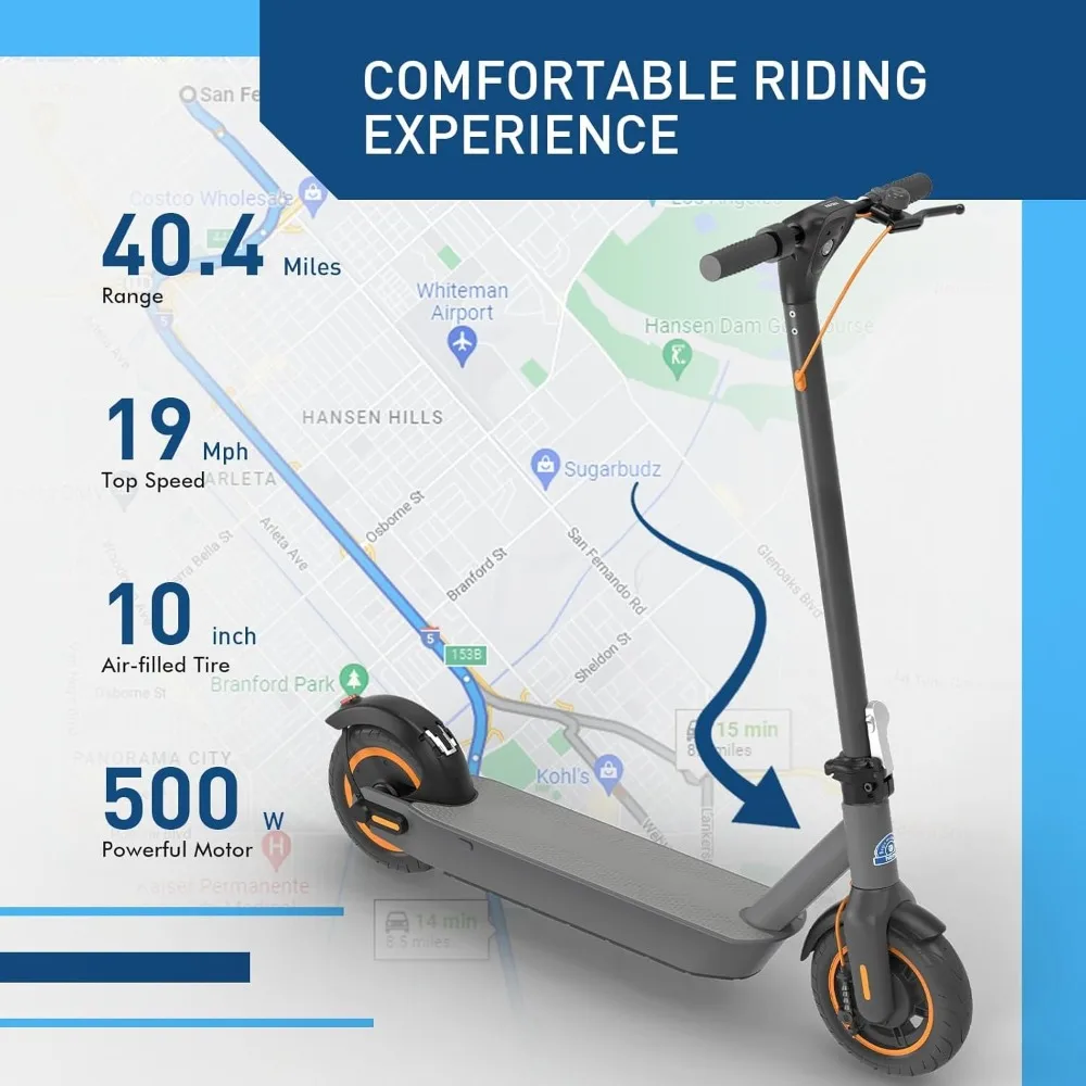 Electric Scooter,10'' Pneumatic Tires,Split Hub Set,Dual Braking System and Cruise Control, Foldable Commuter E-Scooter