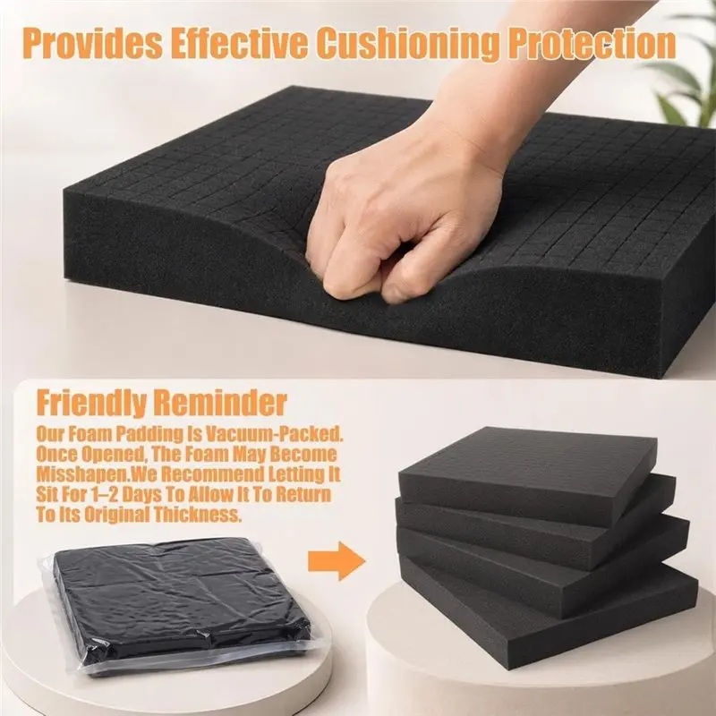 IALJ-Pre-Cubed Sheets 12X12x2 Inch 4 Pack Pick And Pluck Foam Inserts, Black High Density Polyurethane,For Toolboxes, Cases