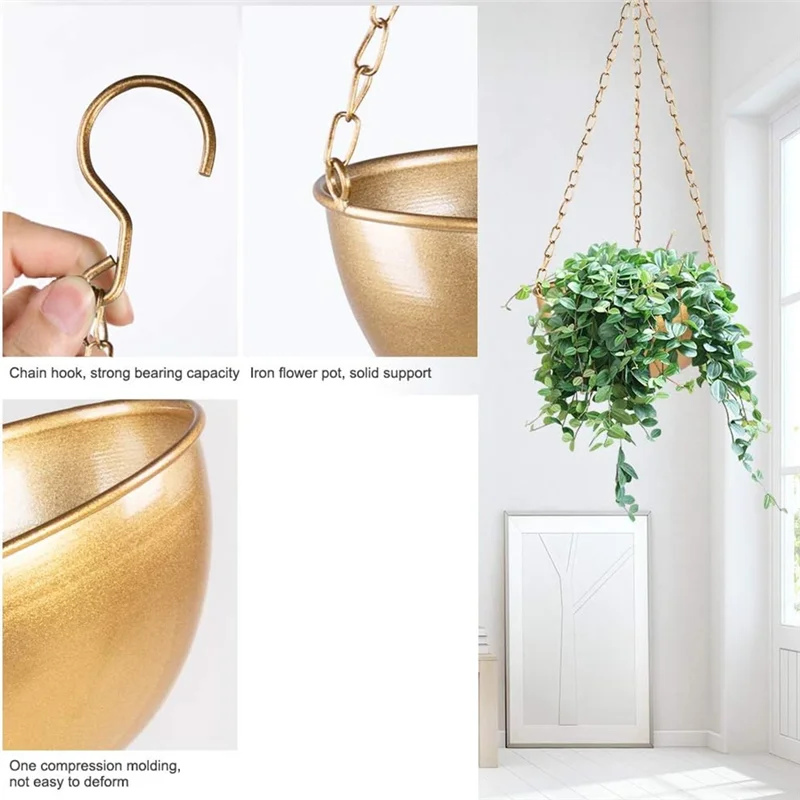 

BMBY-Large Gold Hanging Planter With Drainage, Semi-Circle Hanging Plant Holder For Indoor Plants, Lightweightceiling Basin