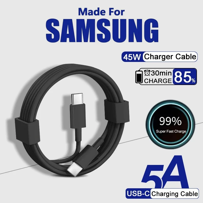 듀얼 USB C 고속 충전 케이블, 삼성 S22 플러스, S23, S24 울트라, 노트 20, A53, A54, A55, 고속 충전기, C타입 데이터 라인, 5A, 45W PD, 2m