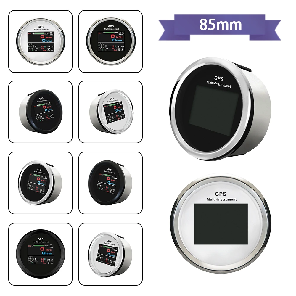 

Popular 85mm GPS Speedometer 0-999km/h MPH Knots Odometer Trip Tachometer With Fuel Voltmeter Water Temp Oil Pressure For Car