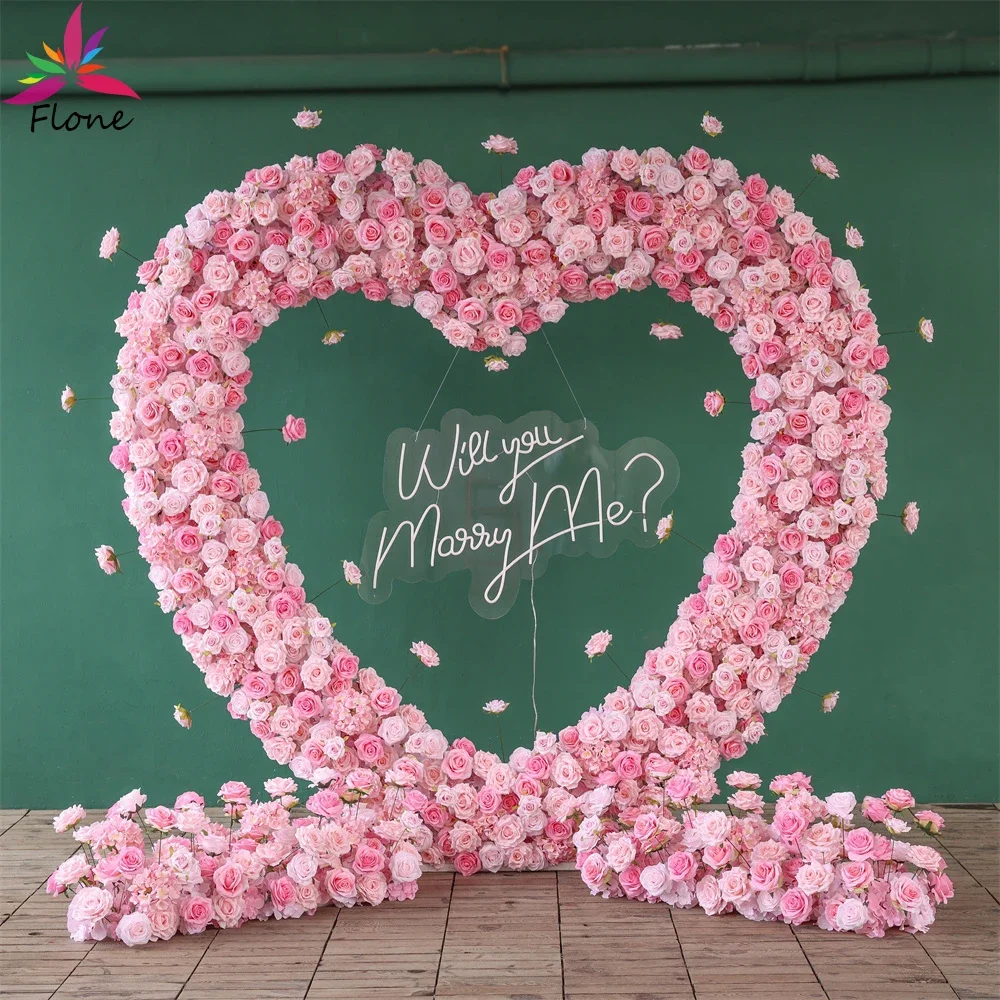 Love Heart Shaped Artificial Flowers Arrangement Proposal Decoration High-end Silk Pink Rose Floor Sztuczne Kwiaty Frame HY2537