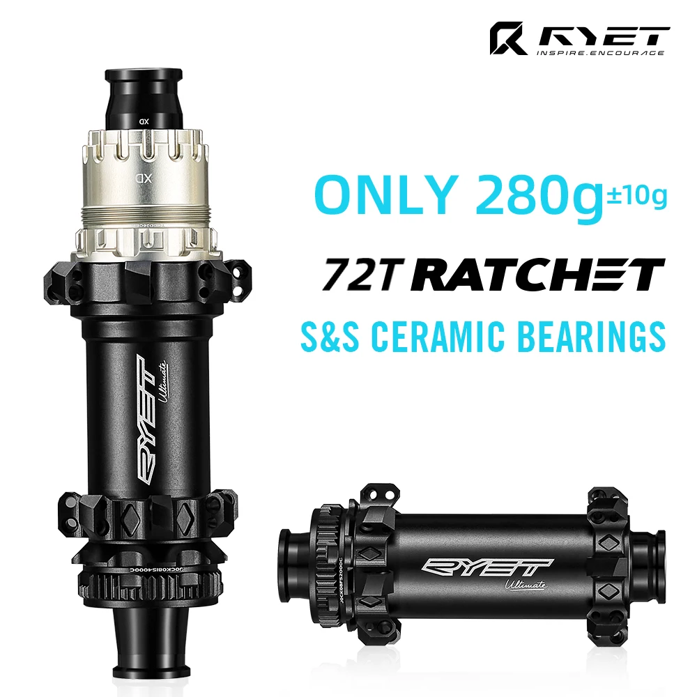 

RYET MTB Bike Hubs SuperLight 280g 72T Rachet Centerlock Ceramic Bearing Mountain Disc Brake Bicycle Hubsets Cycling Accessories
