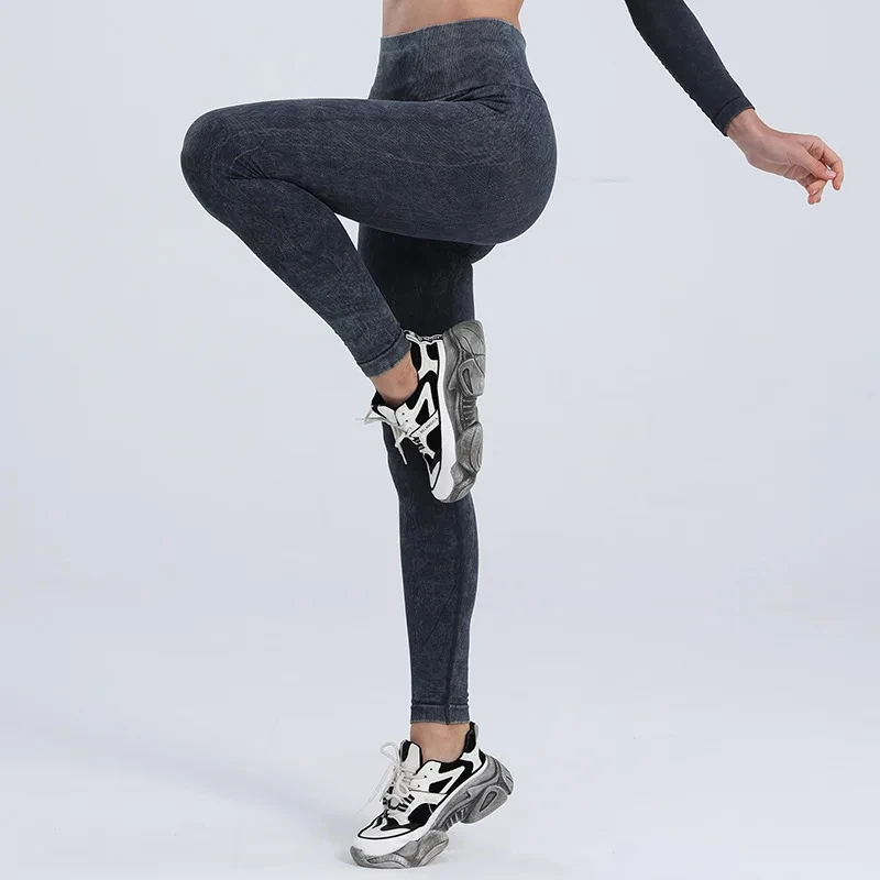 Women Yoga Pants Sports Sportswear Stretchy Lifting Fitness Tights Leggings Seamless Gym Exercise Pants Stone Washed